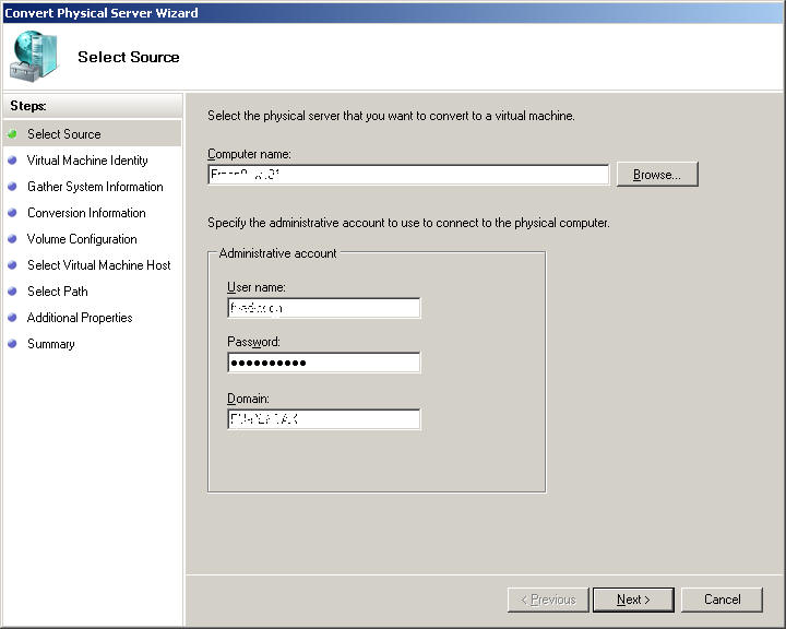 VMM P2V assistant