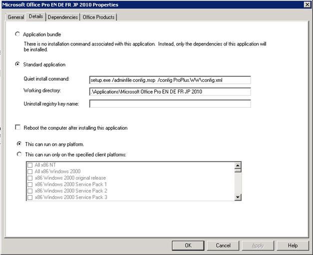 MDT Office 2010 command line