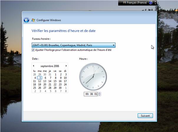Windows Vista - Installation - Paramètres de date et heure