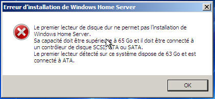 Windows Home Serveur erreur