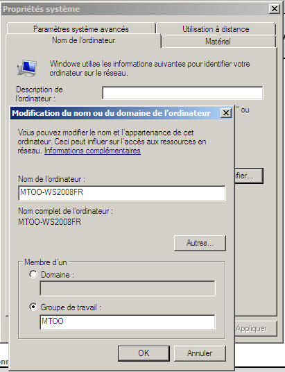 Windows Server 2008 - nom et domaine