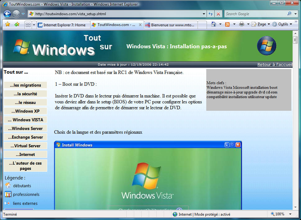 Nouvelle interface de Internet Explorer 7