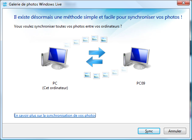 Synchronisation des fichiers avec la galerie de photos live