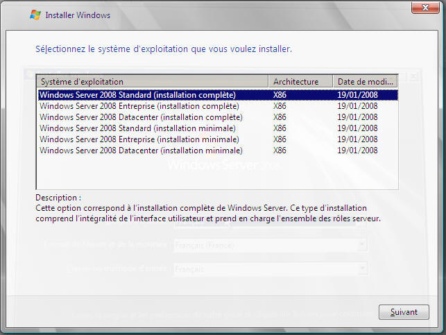 Windows Server 2008 - choix de la version