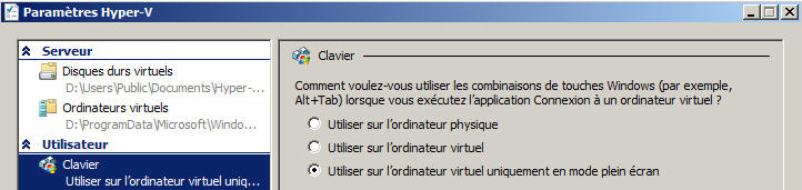 Hyper-V : parametres clavier